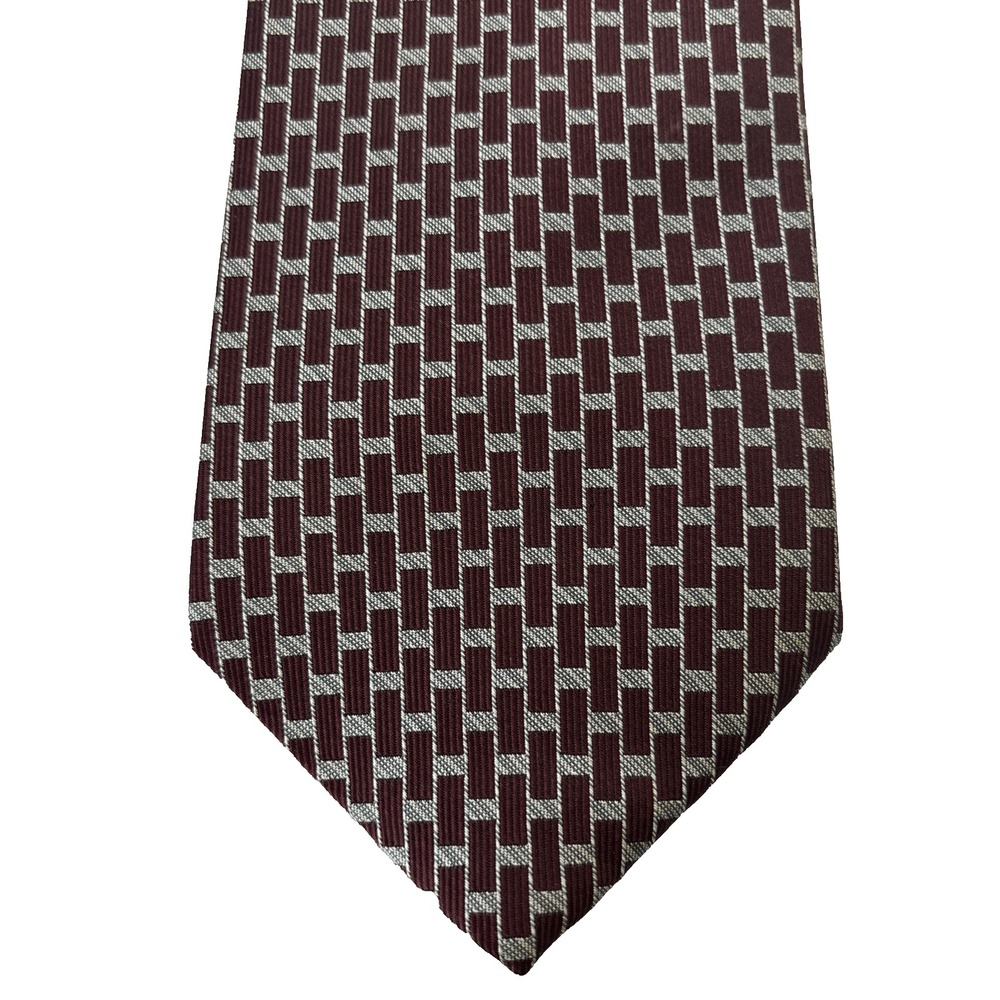 Boardroom Collection By American Clothing Burgundy & Silver Gray Silk Necktie